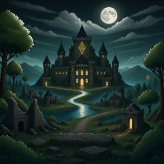 distant stronghold at moonlit night
