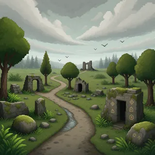 winding wilderness path at stormy midday