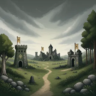 distant stronghold at stormy midday
