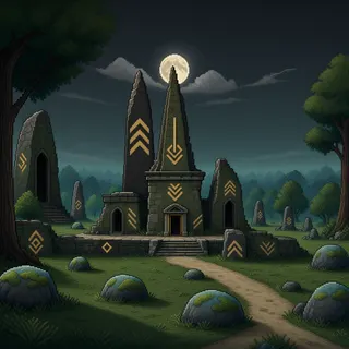 ancient landmark at moonlit night