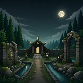 hidden shrine at moonlit night