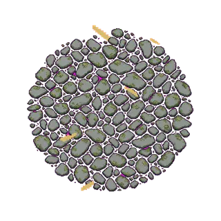 spilled pebbles, dense arrangement