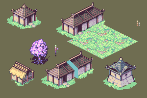 Preview of Japanese buildings - isometric strategy game mockup