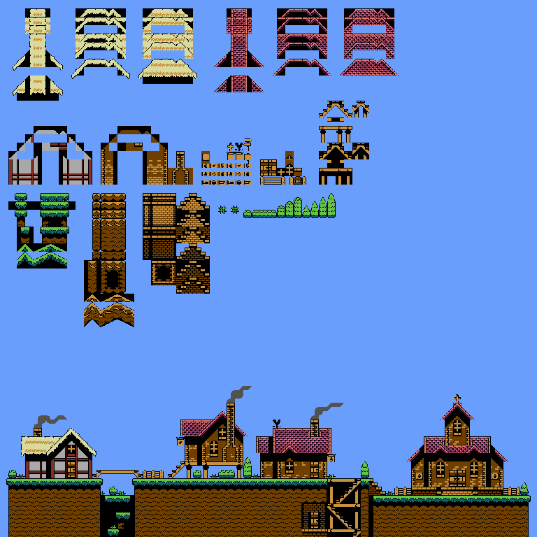 Preview of Simple NES-like Village Tiles