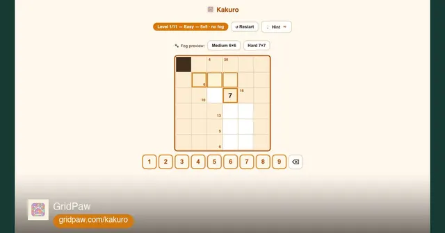 GridPaw Kakuro — Free Number Logic Puzzle — game cover